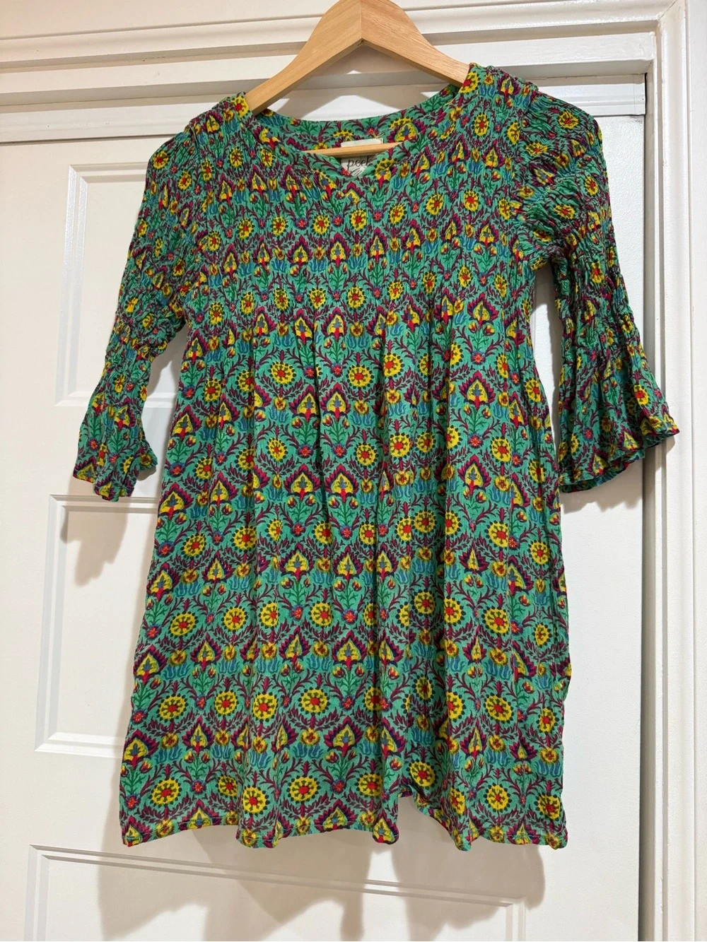Peek Boho Floral Smocked Dress in Teal, Yellow & Burgundy